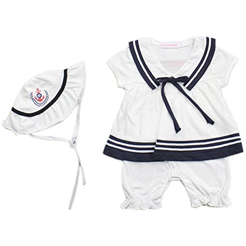 ARAUSRomper Suit Baby Girls Nautical Sailor Bodysuit Hat Summer Clothing Set Outfits 2 Pack 3-18 Month