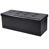 chinkyboo 110cm x 38cm x 38cm Large Double Faux Leather Ottoman Folding Storage Pouffe Toy Box Foot Stool Seat with free Smiley Faces Stickers