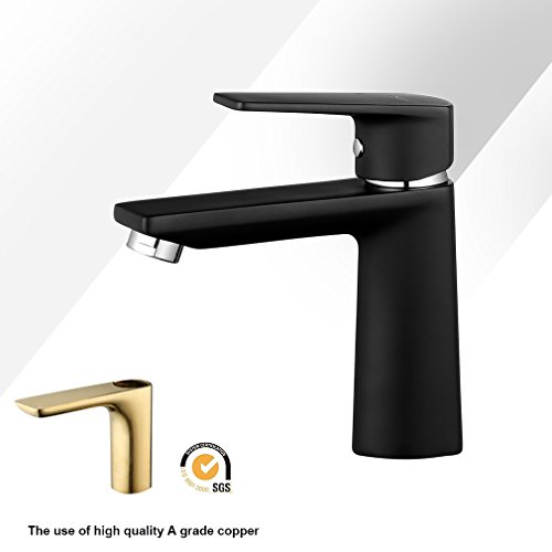 ubeegol Schwarz Waschtischarmatur Waschbecken Wasserhahn Badezimmer Badarmatur Mischbatterie Bad Einhebelmischer Waschtischbatterie Waschbeckenarmatur Einhandarmatur Einhebelarmatur Badarmaturen - 3