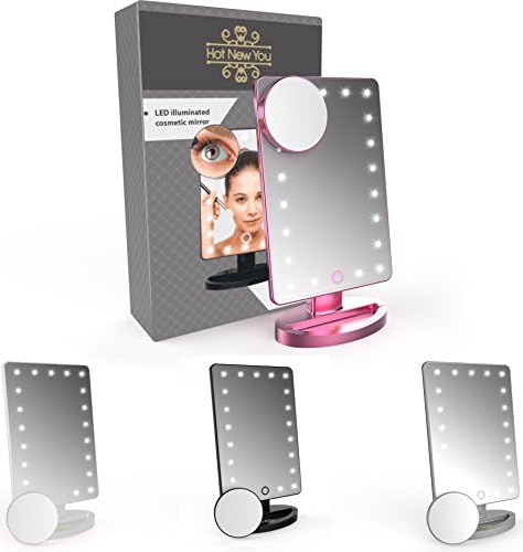 Make Up Mirror with Light LED 21 Lights and Magnifier 10x Magnification (removable) Touch Sensor Illuminated &amp; Portable for Cosmetic Use- The Perfect Gift For Women - (Rose Gold)