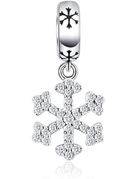 Weihnachten Schneeflocke Anhänger 925Sterling Silber Charms mit klaren CZ Halloween Geschenke für Armbänder Halskette...