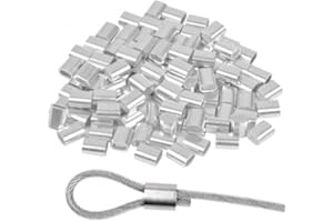 GRANVOO 100 Pezzi Manicotti in Alluminio Ovali, 4mm Manicotti Alluminio Clip, Maniche Corda Inacciaio, Alluminio Morsetto per Fune Metallica per Cavo, Filo Corda