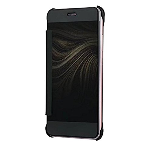 Qissy Funda Huawei P10 inteligente Fecha Hora Ver Espejo Brillante tir  n del caso duro Con del sue  o Despierte Funci  n  Huawei P10  Negro 