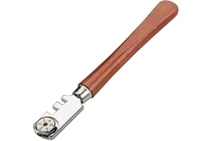 JSIFM FIXTEK Glass Cutter Tool with 6 Interchangeable Carbide Cutting Wheels, Wooden Handle Craft Glass Cutting Kit for Bottles, Mirrors, Window Panes & Shelves
