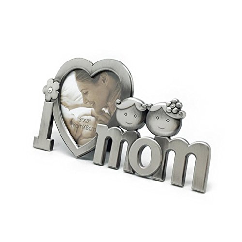 Pixnor Ich liebe Mom Metall Fotorahmen Bilderrahmen Foto Bild für Mütter Tag Brithday (Silber)