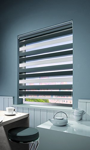 mydeco® Duo-Rollo Fensterrollo Klemmfix ohne Bohren, Farbe Triple: Weiß, Grau, Anthrazit 80 x 160 cm Seitenzugrollo Doppelrollo inkl. Klemmträger - 5