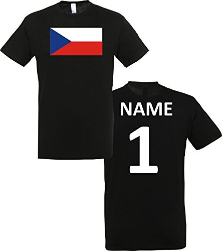 Uni T-Shirt Tschechien Czech Republic Ländershirt mit Wunschnamen und Nummer, Farbe schwarz, Größe XXXL
