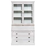 Traditioneller Sekretär mit ausziehbarer Arbeitsplatte und Vitrinenaufsatz