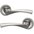 Shaped Lever Door Handles on Round Rose in Dual Finish - Pair of Internal Door Handles - Satin / Chrome