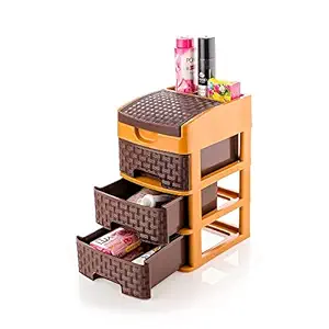 SmilFi Plastic 3 Layers Medium Multi Purpose Modular Drawer Storage System for Home and Office (Brown)