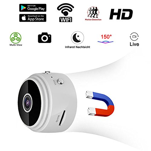 Preisvergleich Produktbild MiniKamera Wireless Wifi WLAN Überwachung Kamera Kindermädchen Kamera mit Bewegungserkennung für iPhone / Android Phone / iPad (bis zu 128GB) 150° Videoüberwachung Dome Überwachungskamera