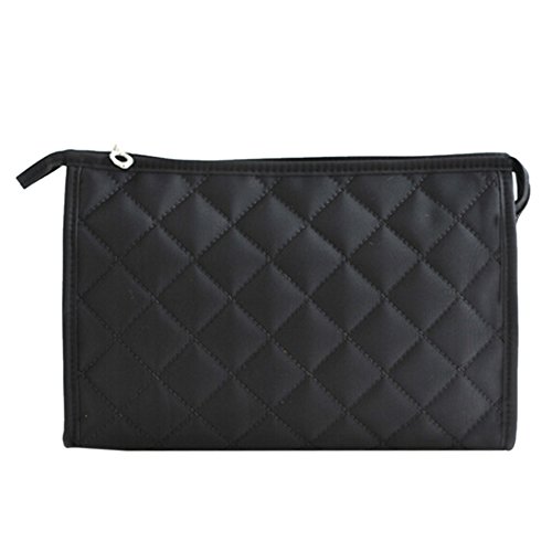 Bluelans® Woman Cosmetic Tool Nylon Gridding Rectangle Makeup Pouch/Bag/Case with Zipper Closure (Black)