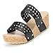 Produktbild friendGG Frauen Sommer Mode Keile Schuhe Retro Peep Toe Slipper Hohl Geschnitzte Lipper Damen Flip Flops Flache Sandaletten BöHmen Blumen-Perlen Flach Hausschuhe Outdoor Schuh Strandschuhe Bequeme