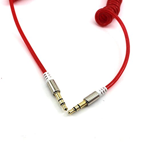 HuntGold 1X 3.5mm MaleCoil Elastisches Federzusatzkabel für Auto Heim Audio Stereo Box Mp4 Player (rot) - 4