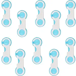 LADWA 10 Pieces Child Safety Strap Locks Baby Locks for Cabinets and Drawers (Blue, Pack of 10), Toilet, Fridge & More. Easy Installation, No Drilling Required