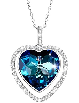STAR SANDS-Guarding Love-Blaues Herz Swarovski Elements Kristall Halskette Damen-Rhodium-Beste Geschenke Für Frau...