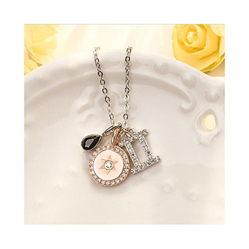 Preisvergleich Produktbild ANLW Damen 12 Sternzeichen Halskette - Schlüsselbein Kette Kristall Anhänger Halskette (Zwillinge)