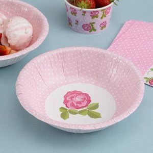 Vintage Rose Paper Party Bowls, Pack of 8, Shabby Chic Birthday Tableware by MyCupcakeCase