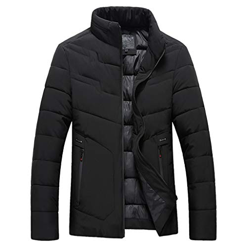 NPRADLA Men Winter Casual Zipper Pockets Stand Collar Thickening Warm Cotton Jacket Coat Outerwear