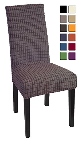 SCHEFFLER-HOME Nelly Stuhlhusse 1 Stück, Stretch-Stuhlbezug elastische moderne Husse, Dekoration Stuhl-Abdeckung aus Elastik-Stoff mit Gummiband für universelle Passform, bi-elastic Spannbezug, elegant und weich - Grau