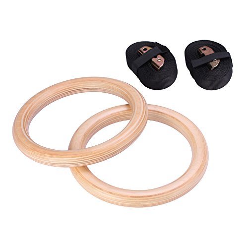 Yimidear Holz Gym Turnringe Übung Fitness Gymnastikringe Wooden Gymnastic Rings Crossfit Gym For Upper Body Strength Fitness And Bodyweight Excercise Suspension Training - 8