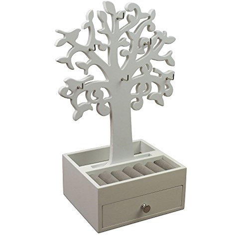 Schmuckbaum H30,5cm mit Schmuckkasten Ablagen + Schubfach Schmuckständer Schmuckhalter Kettenständer Weiß - 3