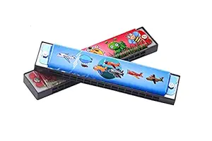 Crafts CollecTion Store Wooden Harmonica Colorful Kids Musical Instruments Toys Children Cartoon Pattern Plastic Mouth Organ Random Color and Design ( Pack of 1 )