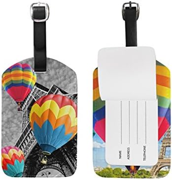 ISAOA Tower hot air balloon Luggage Tags, 2 Pack PU leather Business Card Holder Travel ID Bag Tag - Colorful