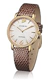 Rossini Damen- Diamant Uhr mit Goldfarbe beschichtet mit silberfarbenen strukturierten Zifferblatt und braunem Lederarmband – ROSLS012