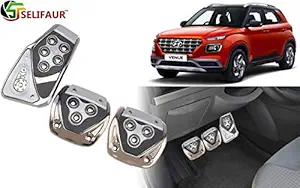 Selifaur - 3 Pcs Silver Non-Slip Manual Car Pedals kit Pad Covers Set for Hyundai Venue