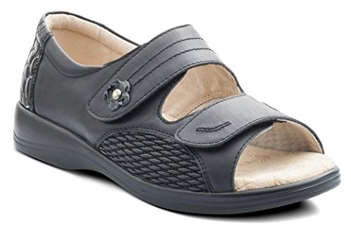 Padders Grâce Mesdames Cuir Eeee Super Large Velcro Sandales Noir UK 4