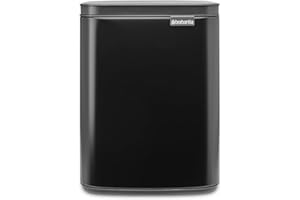 Brabantia - Kosz na śmieci Bo 7L - Mały i stylowy - Łatwe otwieranie i delikatne zamykanie - Kosz na Odpadki Higieniczny - Do montażu na ścianie - Do łazienki, toalety, biura - Matt Black