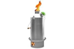 « Base Camp » Kelly Kettle ® 1.6ltr (inox) - bouilloire Camping et Camp poêle dans une. Ultra rapide léger bois poêle alimenté. PAS piles, pas de gaz, de carburant gratuit ! Pour la pêche, chasse, Scoutisme, groupes, préparation aux situations d'urgence. Poids 2,69 lb/1,22 kg c'est actuellement la plus grande bouilloire en acier dans la célèbre gamme de Kelly Kettle.