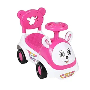 Fun Ride Rabbit Ride-on Push Car with Music Horn, Backrest and Under Seat Storage Utility Box for Boys and Girls (1-3 Years), Pink