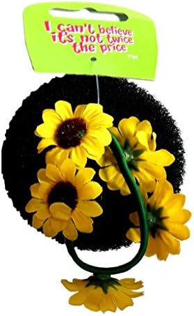 ICB- Small Hair Bun Shaper Former Donut Ring Styler with Bun Flower Elastic (Black with Yellow Flower)