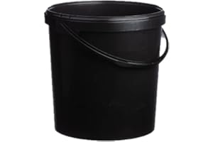 PLAST SERVICE PACK 5 X 20 Litre Black Plastic Buckets with LIDS and Plastic Handle, Hard Wearing Bucket