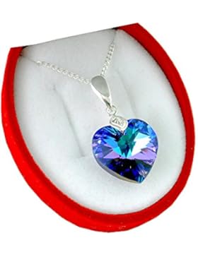 Crystals&Stones **Herz** 18 mm*Heliotrope* mit Silberkette aus 925 Silber mit original Swarovski® Elements Anhänger...