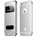 Produktbild Premium Oats Apple iPhone 6 Schutzhülle mit stylischer Aluminium Vorder und Rückseite Sichtfenster Anrufe schnell Annehmen Hülle Hard Cover Flip Back Case Tasche - von OKCS® in Silber