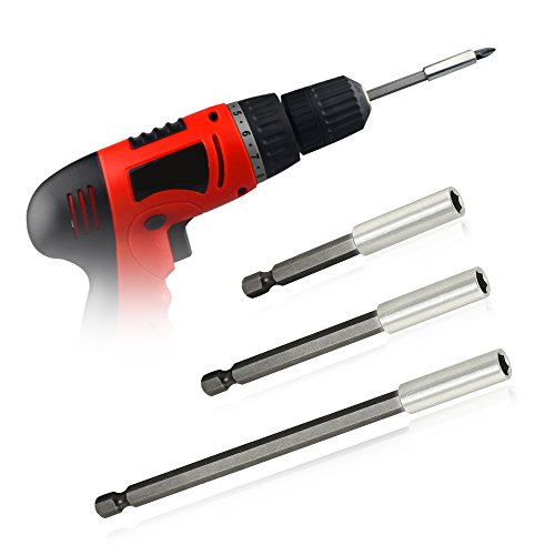 SYCEES 1/4 hex-shank Magnetische Bohrer Verlängerung Halter Bohrmaschine Verlängerungsstange 6,35mm, 75/100/150mm 3 tlg - 2