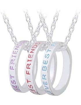 Hanessa Damen-Schmuck 3-Partner-Ketten silberne Hals-Ketten Ring-Anhänger Best-Friends-Forever in Silber für drei...