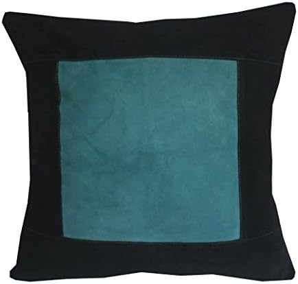Genuine suede leather cushion cover in turquoise and black colours. 18in x 18in or 45cm x 45cm