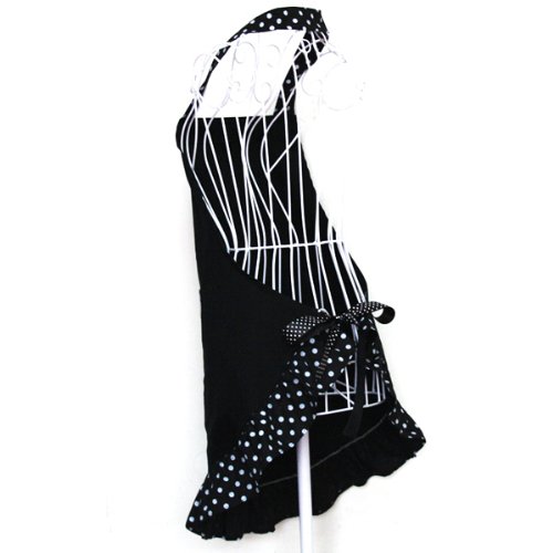 Foxnovo® Fashion Dots Muster Sleeveless Halter-Neck Style Baumwolle Tuch Schürze Küche Schürze schwarz - 3