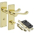 Golden Grace Victorian Scroll Polished Brass Bathroom Door Handles & 64mm Bathroom Lock Set Polished Brass Finish
