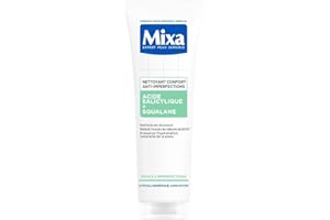 Mixa - Nettoyant Confort Anti-imperfections à l’Acide Salicylique et au Squalane - Peaux à Imperfections Mixtes à Grasses - Soin du Visage Hydratant Protecteur - Démaquillant Peau Grasse - 150 ml