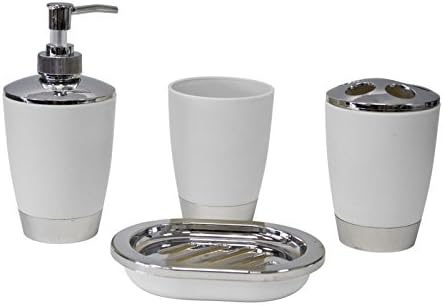 4Pc Plastic elegant Bathroom Accessory Set Soap Dish Dispenser Toothbrush Holder (White)