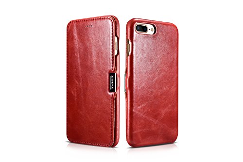 Icarer iPhone 7 / iPhone 8 Custodia, Pelle Cuoio Custodia Genuino Annata a Portafoglio Flip Cover con Magnetica Chiusura per iPhone7 / iPhone8 (iPhone 7/8 4.7", Rosso)