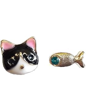 Ohrringe Blauer Kristall Katze Fisch Lustig Emaille Damen Mädchen Metalllegierung