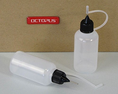 10 x 30 ml Octopus Nadelflaschen, E-Liquids Quetschflaschen für E-Shishas und E-Zigaretten, Öle, Farben und Klebstoffe, leere LDPE Kunststoffflaschen für Verdampfer / Depots / Clearomizer mit schwarzen Nadelkappen, inkl. 10 Beschriftungsetiketten - 2