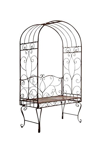 CLP Metall-Rosenbogen mit Bank NOSTY, Eisen pulverbeschichtet, Gartenbank 2er, Sitzfläche 100 x 45 cm antik braun - 2