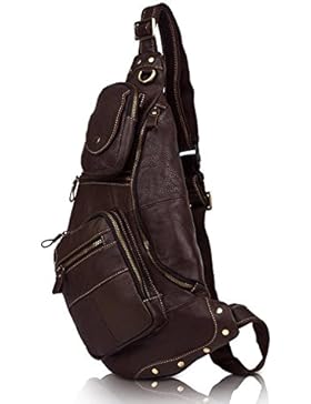 Everdoss Herren echt Leder Bauchtasche Chest Pack fashion Gürteltasche casual Schultertasche klein Crossbody Ledertasche